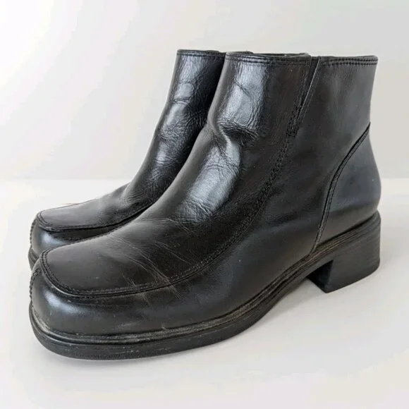 Earth Shoes Marion Leather Ankle Boots Women's Size 7 Chunky Black Zip Shoes - Picture 16 of 16